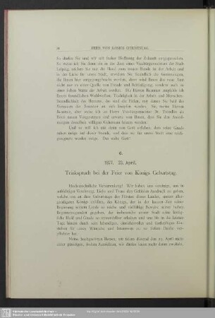 6. 1877. 23. April. Trinkspruch bei der Feier von Königs Geburtstag
