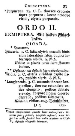 Ordo II. Hemiptera. Mit halben Fluegeldecken.