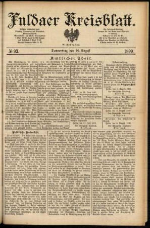 Erste Ausgabe vom Donnerstag, den 10. August 1899.