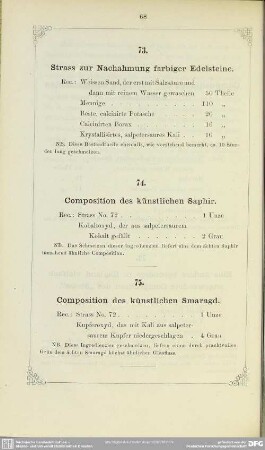 74. Composition des künstlichen Saphir