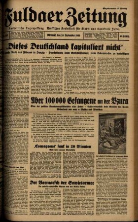 Ausgabe vom Mittwoch, den 20. September 1939.