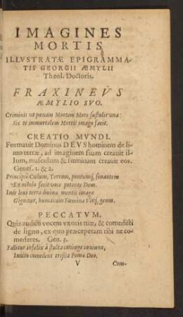 Imagines Mortis Illustratae Epigrammatis Georgii Aemylii Theol. Doctoris.