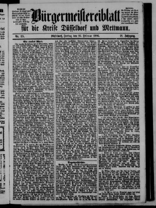 Bürgermeistereiblatt für die Kreise Düsseldorf und Mettmann. 1862-1871