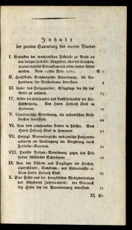 Inhalt der zweiten Sammlung des vierten Bandes