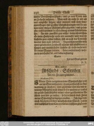 Ein ander Abschieds-Schreiben An ein Frauenzimmer.