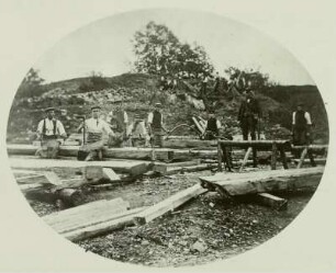 Ebersbach, Eisenbahnbrückenbau, 1872 : Bau der Eisenbahnbrücke in Ebersbach 1872. Ebersbach: Heimatmuseum