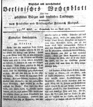 381stes Stueck, 20. April 1816
