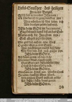 Liebs-Seufftzer des heiligen Francisci Borgiä.