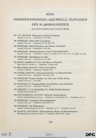 XXIII. Handzeichnungen, Aquarelle, Ölstudien des 19. Jahrhunderts (Nr. 747-777)