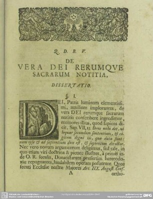 De Vera Dei Rerumque Sacrarum Notitia, Dissertatio