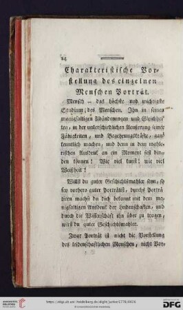 Charakteristische Vorstellung des einzelnen Menschen. Porträt