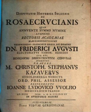 Disp. hist. sol. de Rosaecrucianis