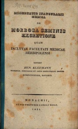 Diss. inaug. med. de morbosa seminis excretione