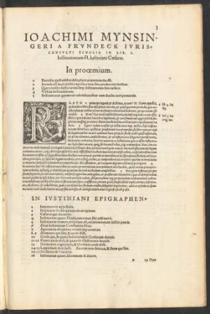 Ioachimi Mynsingeri A Frundeck Iurisconsulti Scholia In Lib. I. Institutionum Fl. Iustiniani Caesaris.