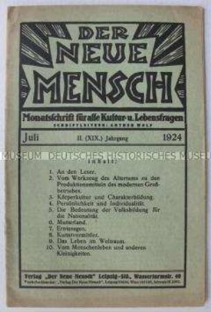 Kulturpolitische Monatszeitschrift "Der Neue Mensch" u.a. zur Geschichte der Produktionsmittel
