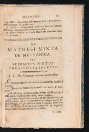 Ex Mathesi Mixta De Mechanica Seu Scientia Motus Theoremata Selecta.