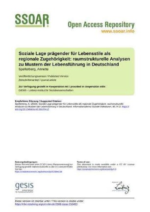 Soziale Lage prägender für Lebensstile als regionale Zugehörigkeit: raumstrukturelle Analysen zu Mustern der Lebensführung in Deutschland