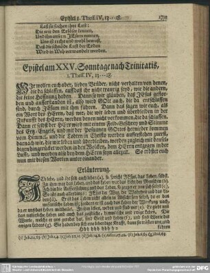 Epistel am XXV. Sonntage nach Trinitatis, 1. Thess. IV, 13-18
