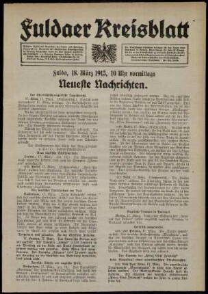 Erste Ausgabe vom Donnerstag, den 18. März 1915.