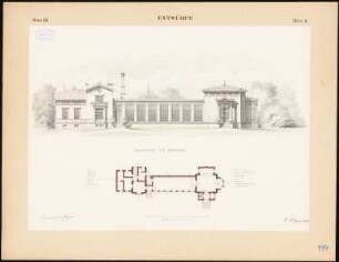Gärtnerhaus mit Gartensaal: Ansicht, Grundriss