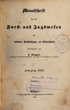 Monatschrift für das Forst- und Jagdwesen, 1858