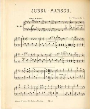 Jubelmarsch : zur Feier des 25jährigen Regierungs-Jubiläum Seiner Majestät des Königs Karl von Württemberg ; Op. 52 ; für Pianoforte 2-hdg.