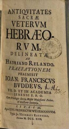 Antiquitates sacrae veterum Hebraeorum