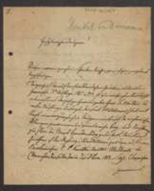Brief von Leo Felix Victor Henckel von Donnersmarck an Regensburgische Botanische Gesellschaft