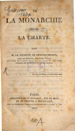 De la Monarchie Selon la Charte
