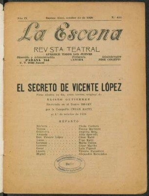 El secreto de Vicente López : pieza cómica en dos actos breves