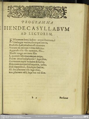 Programma Hendecasyllabum Ad Lectorem
