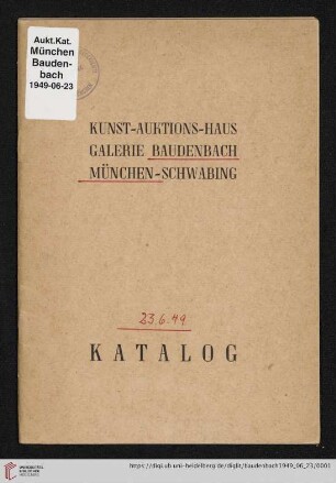 Juwelen- und Kunst-Auktion: Juwelen- und Kunst-Auktion am Donnerstag, den 23. Juni 1949