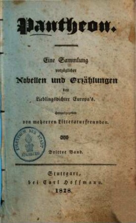 Pantheon : eine Sammlung vorzüglicher Novellen und Erzählungen der Lieblingsdichter Europas, 3