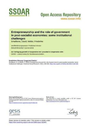 Entrepreneurship and the role of government in post-socialist economies: some institutional challenges