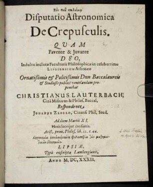 Disputatio Astronomica De Crepusculis