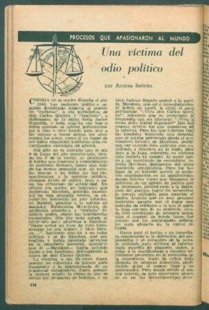 Una víctima del odio político : Procesos que apasionaron al mundo
