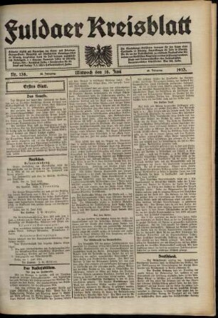 Erste Ausgabe vom Mittwoch, den 18. Juni 1913.