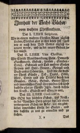 2r-2v, Innhalt der Sechs Bücher vom wahren Christenthum.