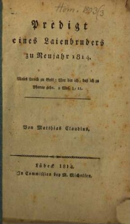 Predigt eines Laienbruders zu Neujahr 1814
