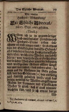 Die vierte Hochzeit-Abdankung / Der Ehliche Advocat