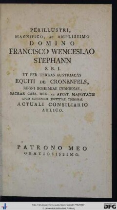 Perillustri, Magnifico ac Amplissimo Domino Francisco Wenceslao Stephann ...