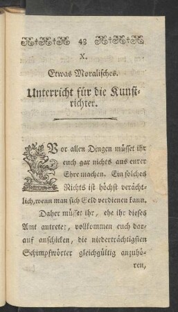 X. Etwas Moralisches. Unterricht für die Kunstrichter