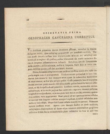 Opservatio Prima. Oesophagus Gangraena Corruptus