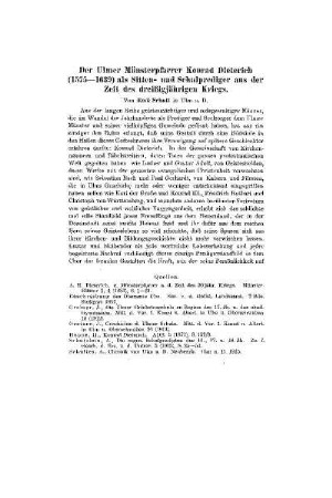 Der Ulmer Münsterpfarrer Konrad Dieterich (1575-1639) als Sitten- und Schulprediger aus der Zeit des dreißigjährigen Kriegs