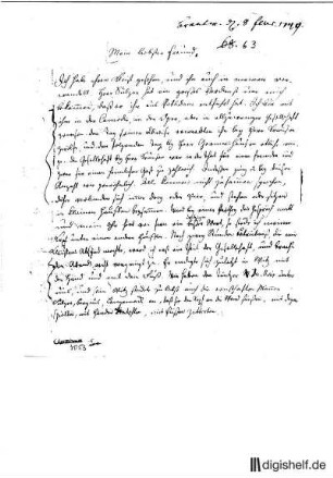 63: Brief von Karl Wilhelm Ramler an Johann Wilhelm Ludwig Gleim