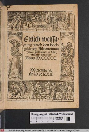 Ettlich Weissagung durch den hochgelarten Astronomum Jacob Pflawmen zu Vlm zu samen getragen Anno M. CCCCC.