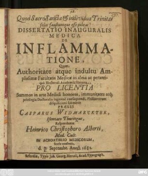 Dissertatio Inauguralis Medica De Inflammatione