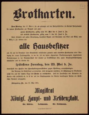 "Brotkarten". Ausgabetermine für Brotkarten in Königsberg