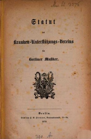Statut des Kranken-Unterstützungs-Vereins der Berliner Musiker