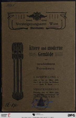 Katalog zur Auktion älterer und moderner Gemälde aus verschiedenem Privatbesitz : Auktion 14. März 1905